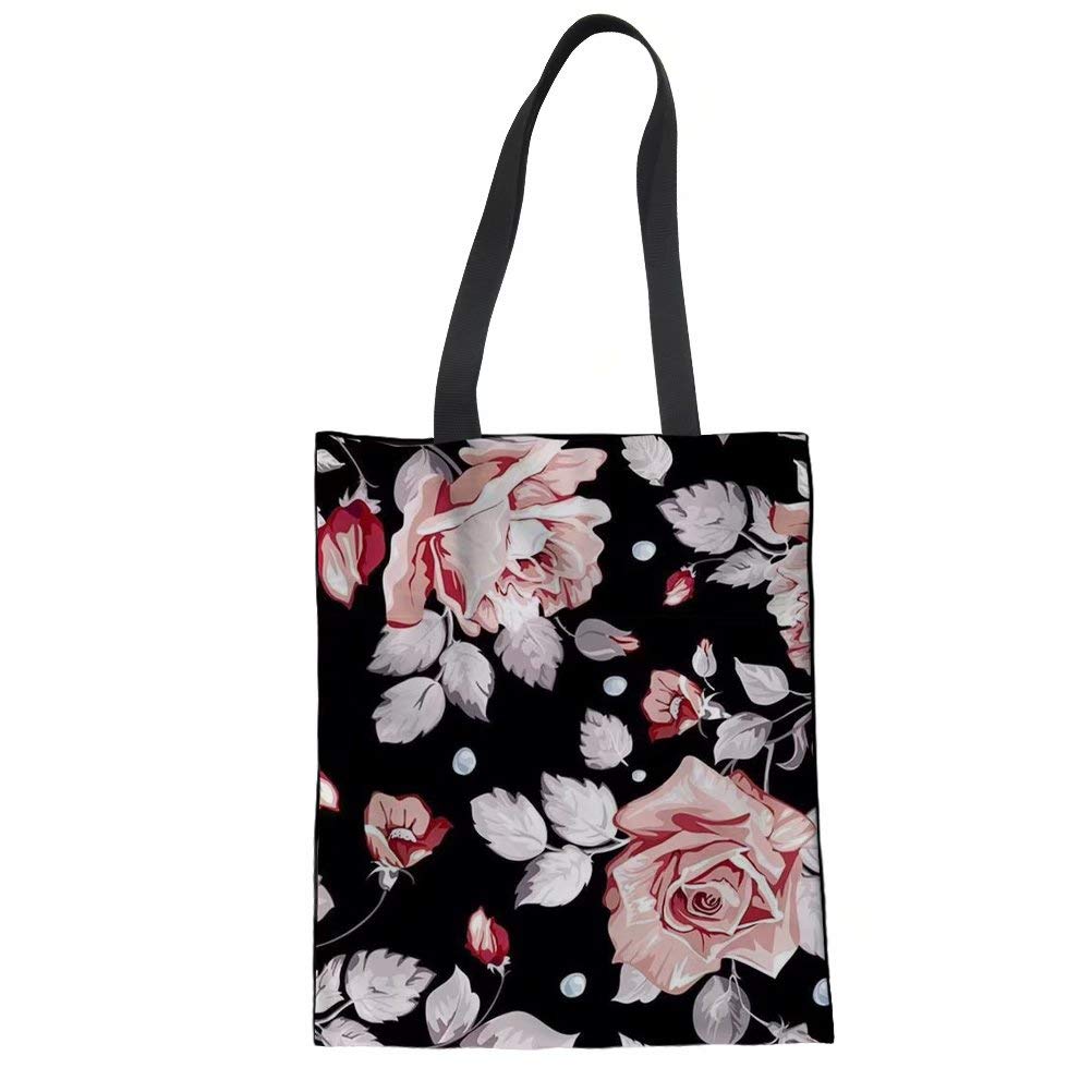 Floral Canvas Tote Bag - Large Reusable Shopping Bag for Women, Lightweight Casual Shoulder Bag for Travel, School, Library & Book Lovers - Perfect for Work, Beach & Daily Use