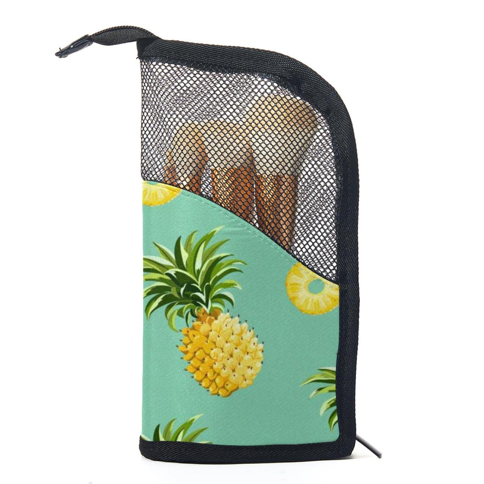 Portable Makeup Brush Organizer Bag with 12 Slots - Tropical Pineapple Design, Travel-Friendly Cosmetic Brush Holder Case - Perfect for Home Vanity & On-the-Go Makeup Touchups