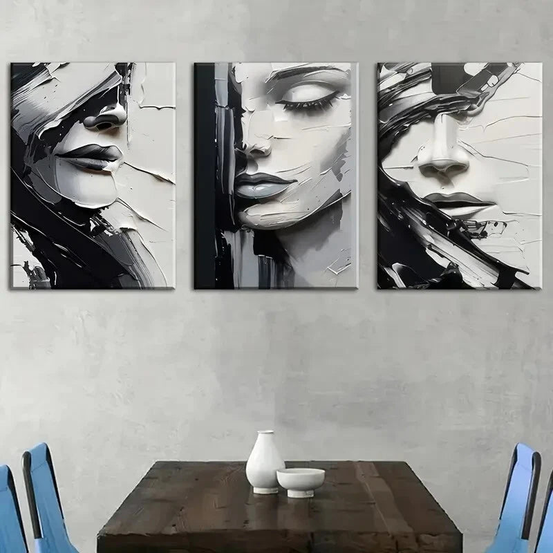 3-Piece Abstract Woman Portrait Metal Wall Art - Ready to Hang Modern Home Decor for Living Room, Bedroom & Office