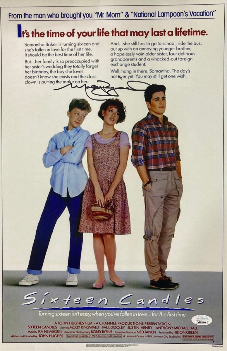 Molly Ringwald Autographed 11x17 Sixteen Candles Movie Poster - JSA Certified Memorabilia - Perfect for 80s Movie Fans & Collectors - Home Theater Decor, Gift for Film Enthusiasts