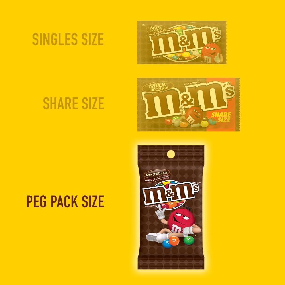 M&M'S Milk Chocolate Candy Peg Bag - 5.3 Oz (Pack of 12) | Bulk Chocolate Candies for Parties, Halloween, Easter & Office Snacks | Resealable Packaging for Freshness
