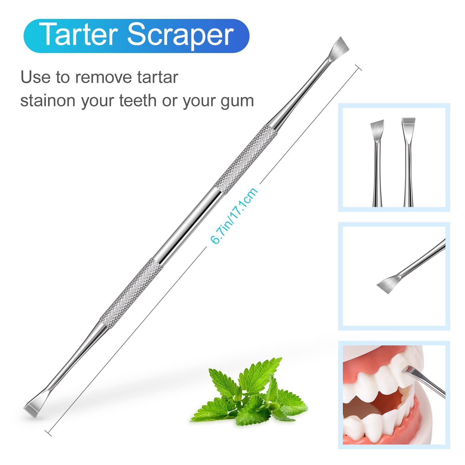 Sopito 3-Piece Stainless Steel Dental Scraper Set - Professional Teeth Cleaning Tools, Tartar Remover & Plaque Scaler for Oral Hygiene - Perfect for Dentists, Home Dental Care & Travel Use