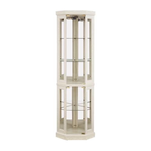 Antique White Corner Glass Curio Cabinet with LED Lights - Display Case for Living Room, Antique Collections, Wine & Bar Glass Storage - Perfect for Home Decor, Showcasing Collectibles & Entertaining Guests