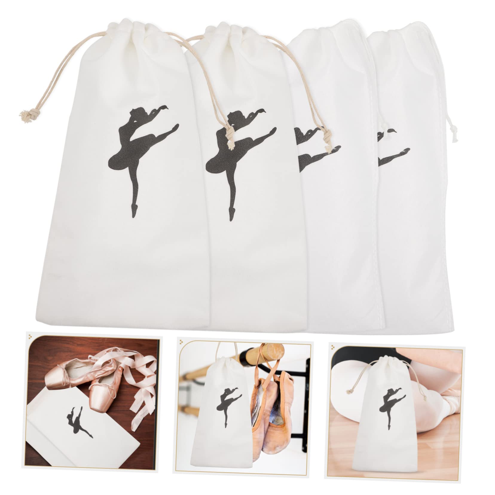 WESIEVYA 4-Pack Drawstring Dance Shoe Bags - Breathable & Washable Ballet Shoe Pouches for Ballet, Jazz, Tap - Perfect for Dance Classes, Recitals & Travel