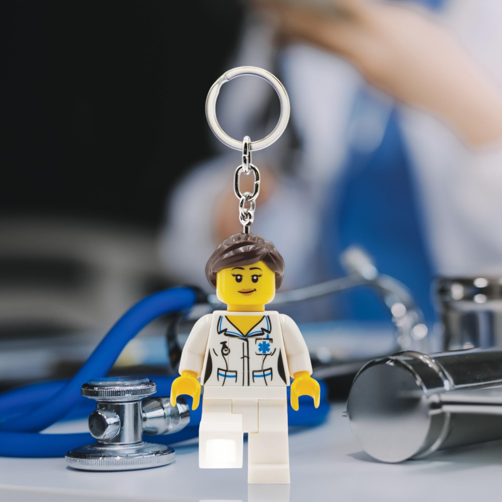 LEGO City Nurse Keychain Light - 3 Inch Tall Collectible Figure for Backpacks & Keys (KE186H) | Perfect Gift for LEGO Fans & Medical Professionals