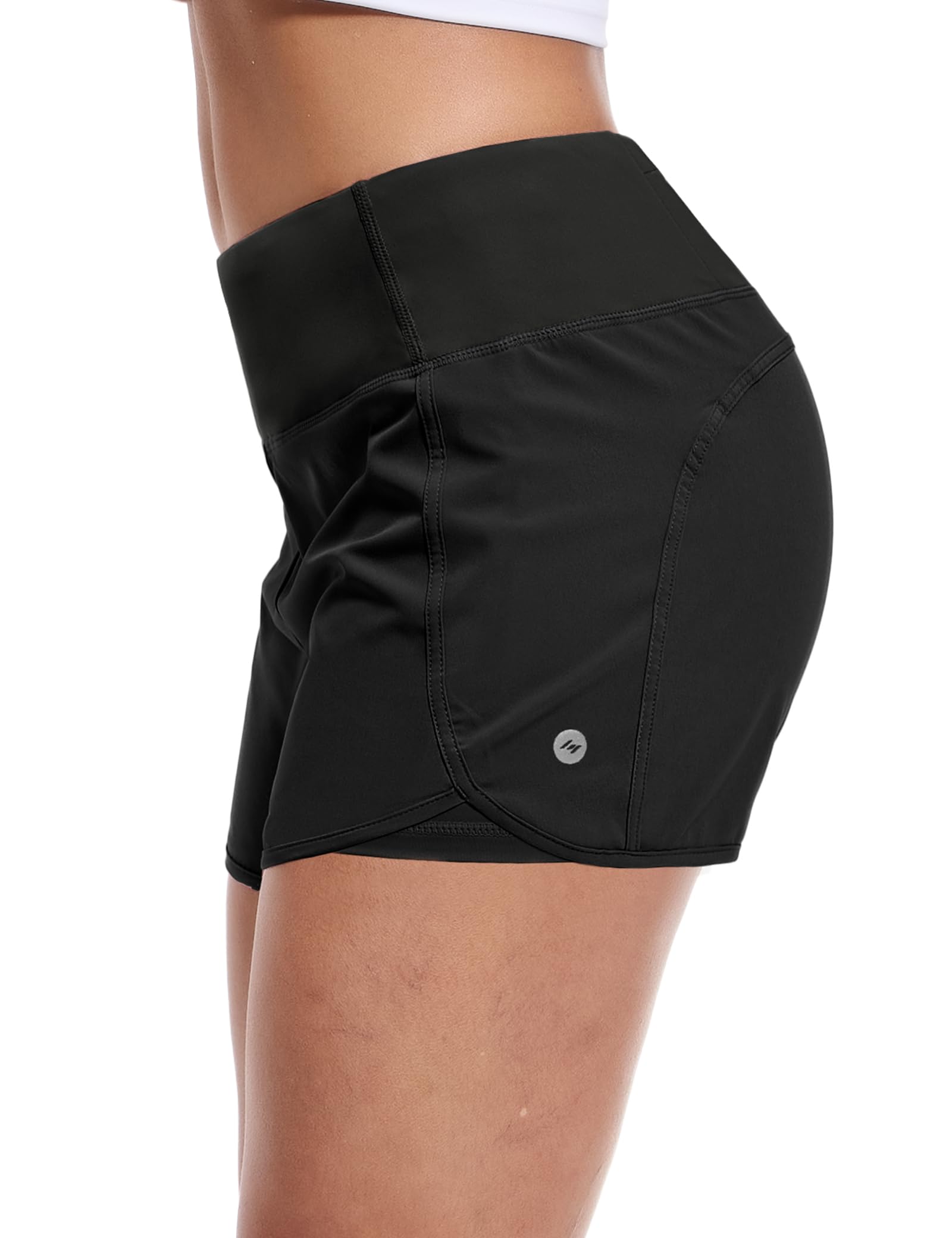 MIER Women's 2-in-1 Running Shorts - High Waisted Athletic Workout Shorts with Liner & Zipper Pocket - 3