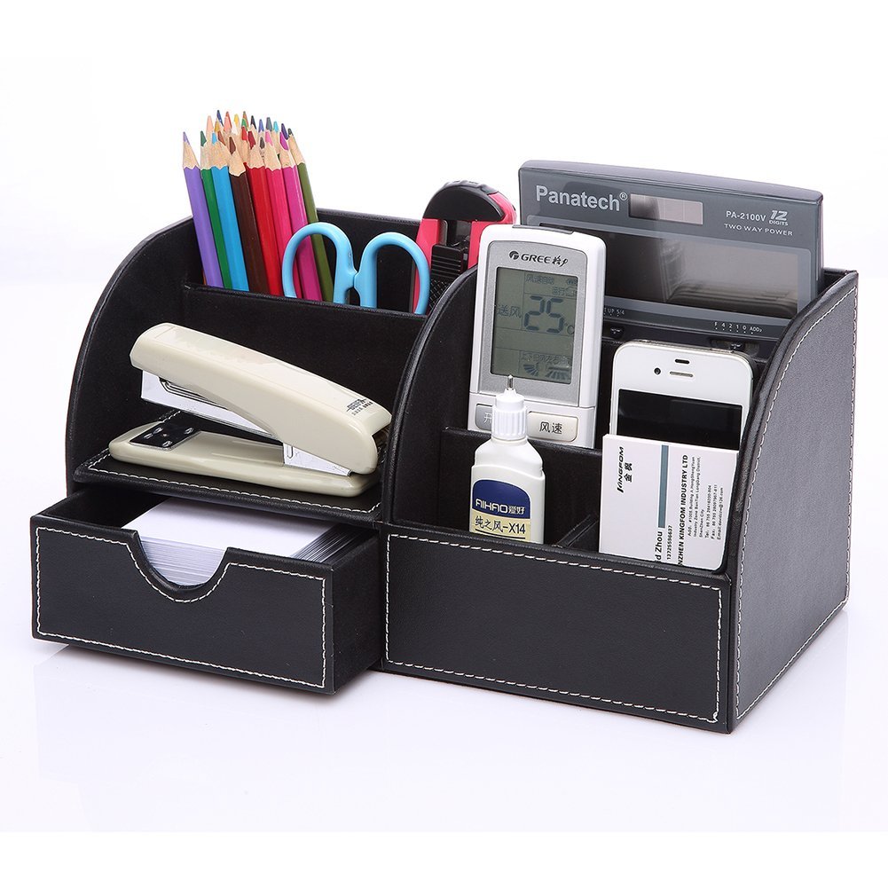 KINGFOM 9-Piece Desk Organizer Set - File Holder, Drawer Organizer, Tissue Box Cover, Storage Box, Mouse Pad, Desk Mat, Note Holder, Crystal Stand & Coasters - Perfect for Home Office, Workstation & Study Organization