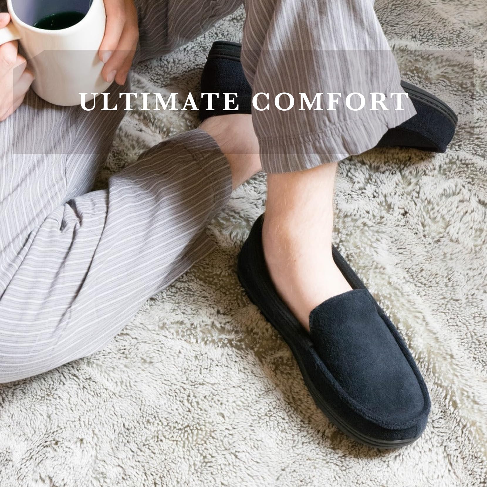 Isotoner Men's Microterry & Waffle Travis Moccasin Slippers with Memory Foam Insole & Durable Rubber Outsole - Cozy House Shoes for Indoor Comfort, Lounge Wear & Relaxation at Home