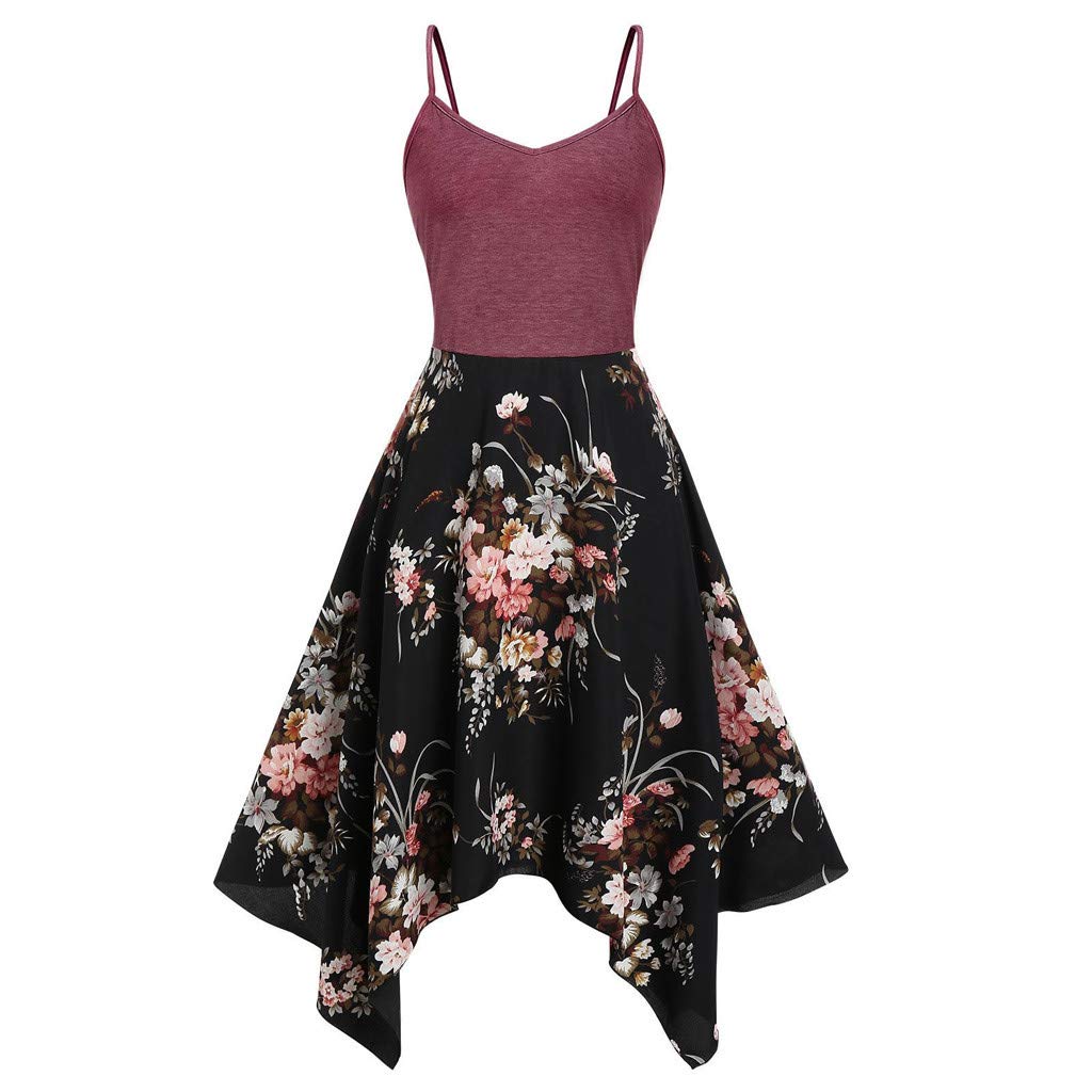 iQKA Women's Sunflower Print Mini Dress - Plus Size Asymmetric Camisole Summer Beach Dress for Vacation, Pool Party & Boho Outfit