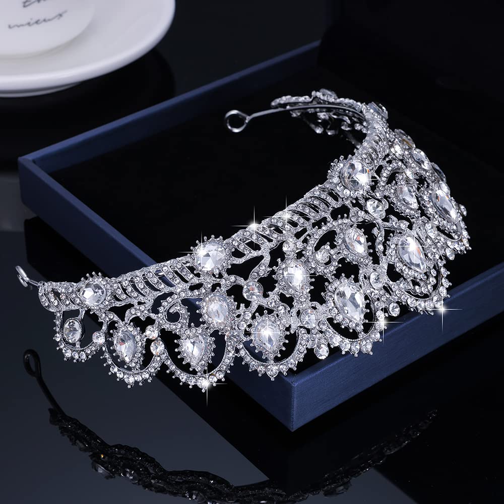 Kamirola Women's Crystal Tiara Crown & Headband with Comb – Elegant Bridal Wedding Accessories, Prom Pageant Party Hairpiece, Gothic Halloween Costume Jewelry – Perfect for Weddings, Balls, Cosplay & Special Events (TR15)