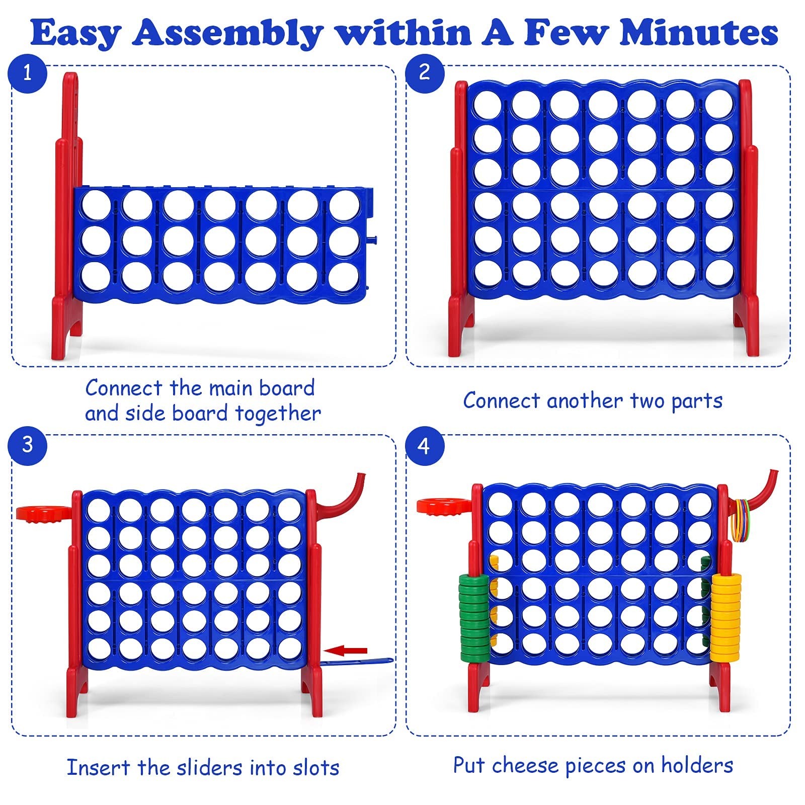 Costzon Giant 4-in-A-Row Game Set with Carrying Bag - Jumbo 4-to-Score Connect Game for Kids & Adults - Includes Basketball Hoop, 42 Large Rings & Quick-Release Slider - Fun Indoor & Outdoor Backyard Party Games for Family Gatherings, BBQs, and Picnics