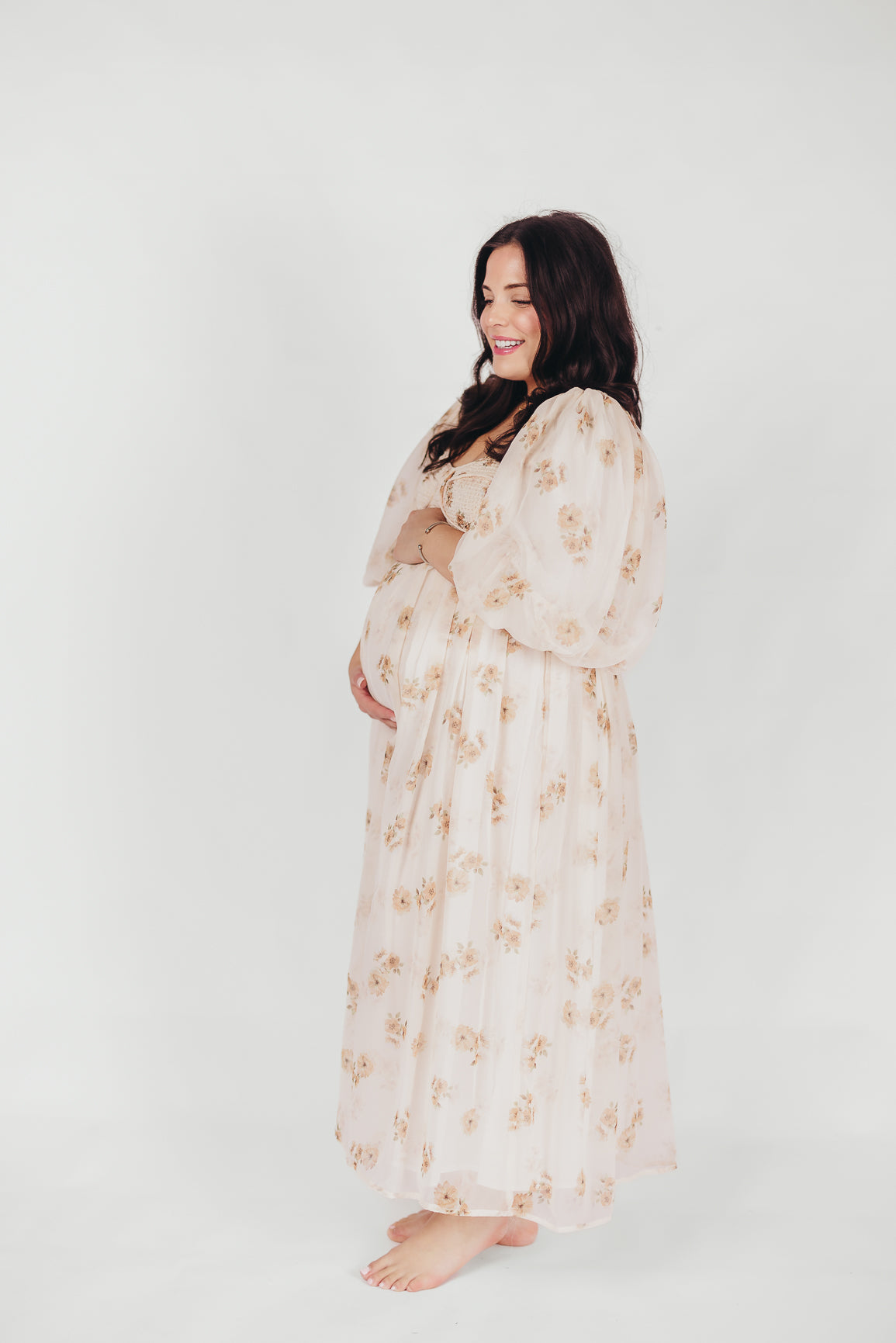 Harlow Maxi Dress in Taupe Floral - Bump Friendly Maternity Dress with Inclusive Sizing (S-3XL) | Perfect for Pregnancy, Beach Vacations & Special Occasions