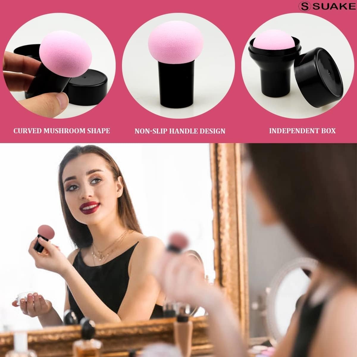 **Beautiflame Round Cotton Powder Puff Makeup Sponge - Mushroom Makeup Blender for Foundation, Concealer & Powder (2PCS) - Soft Cosmetic Sponge for Wet & Dry Use - Perfect for Travel, Home & Professional Makeup Application**