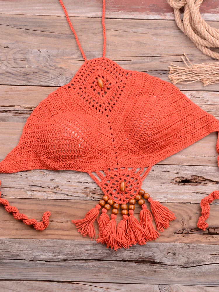 Handmade Crochet Bikini Set 2022 - Bohemian Off Shoulder High Neck Knit Swimwear for Women | Beach Vacation, Pool Party, Summer Fashion