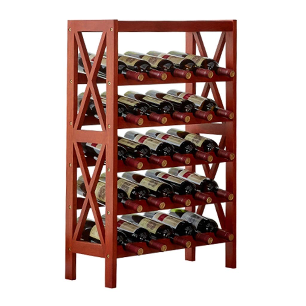 Freestanding Wooden Wine Rack - 5-Tier Multilayer Wine Storage Display for Red, White & Sparkling Wines - 21.5 Inch Brown Kitchen & Living Room Decor for Home, Bar & Restaurant Use
