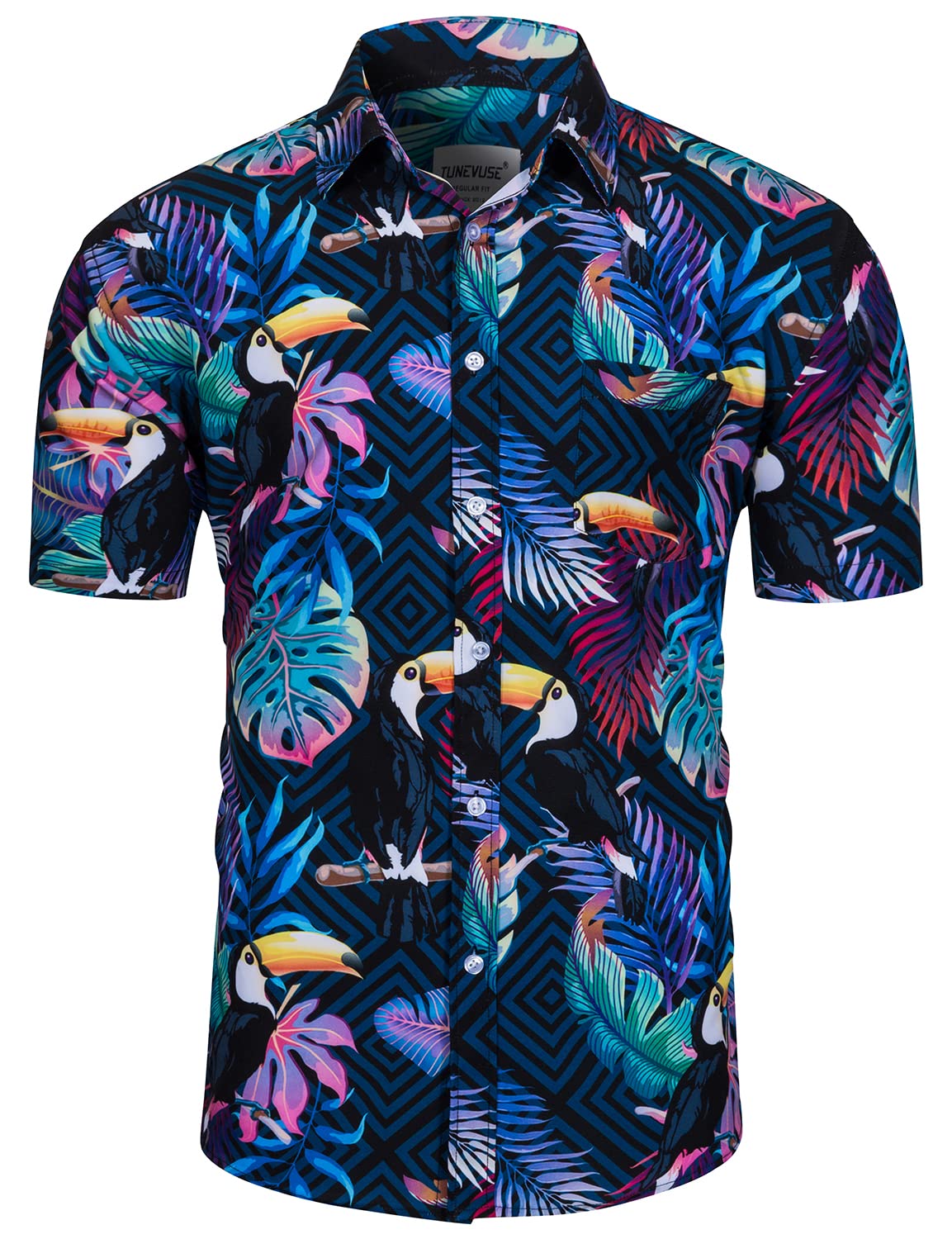 **TUNEVUSE Men's Hawaiian Shirt and Shorts Set - 2 Piece Tropical Beach Outfit with Floral Print & Bucket Hat for Summer Vacation, Luau Party, and Casual Wear**