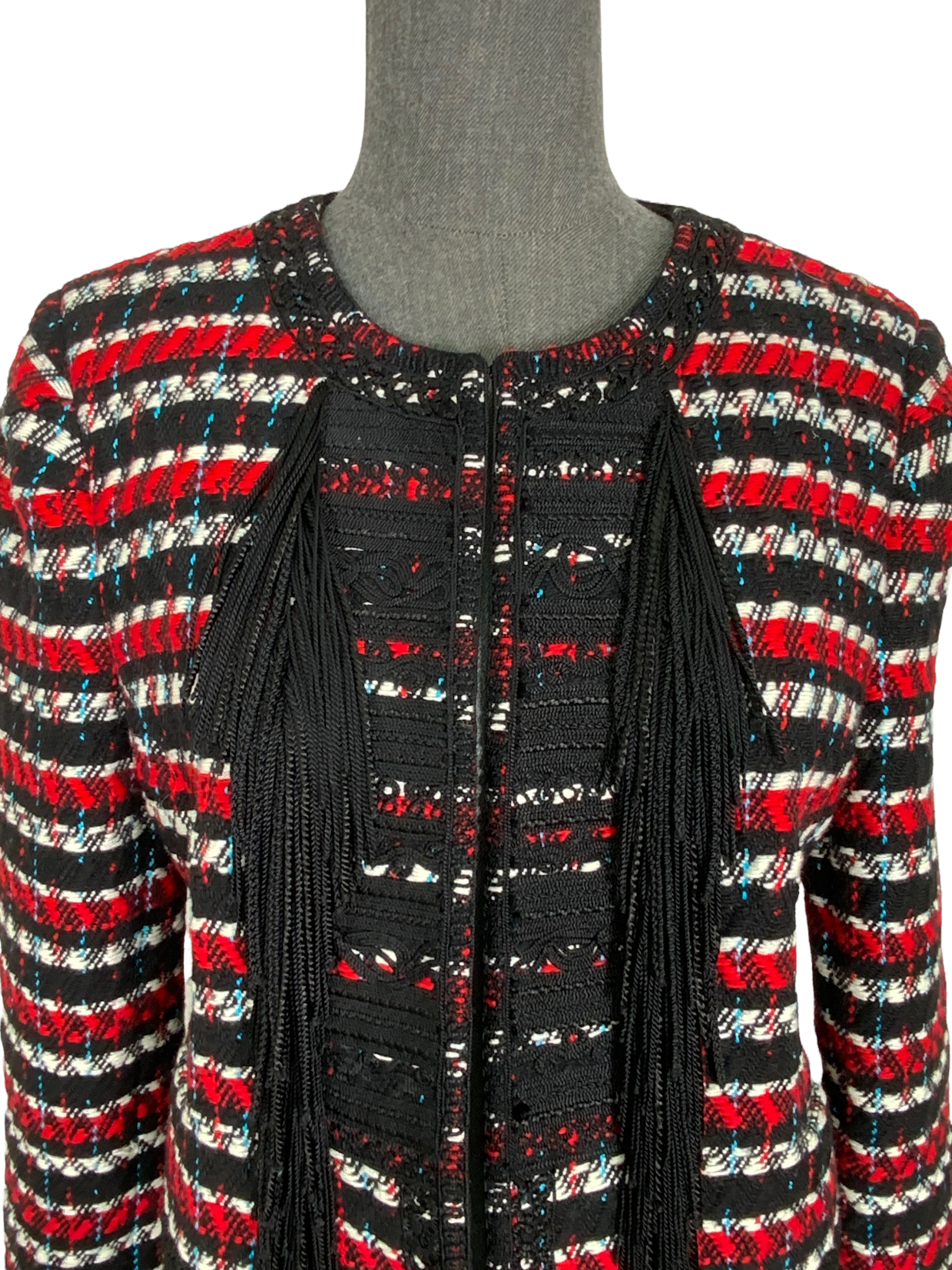Oscar de la Renta Tweed Fringe Cropped Jacket Women's Size M | Elegant Blazer for Office, Party & Special Occasions