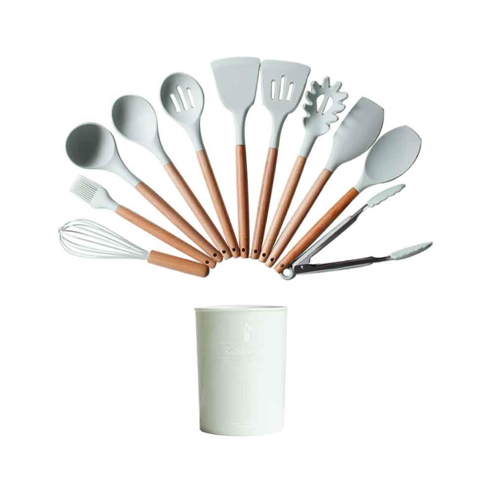 11-Piece Silicone Spatula Set with Wooden Handle - Non-Stick Cooking Utensils for Baking, Frying & Mixing - Includes Storage Box - Perfect for Home Kitchen & Professional Use