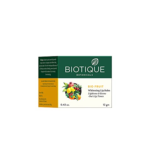 Biotique Fruit Whitening Lip Balm for Dark Lips - Natural Lightening Treatment to Even Lip Tone, 12g - Hydrating & Nourishing for Dry Chapped Lips | Day & Night Use