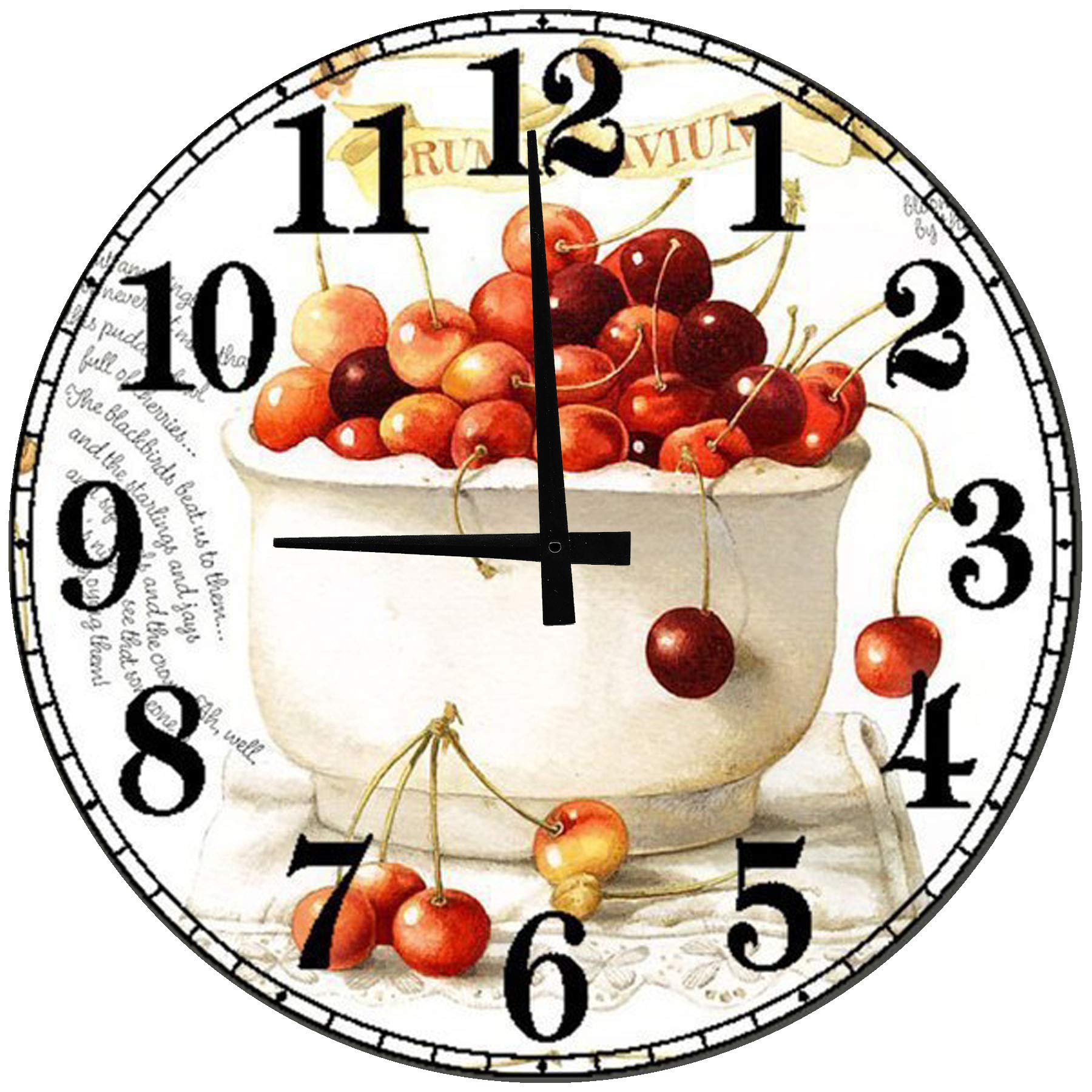 24 Inch Large Round Cherry Blossom Wall Clock - Battery Operated Silent Non-Ticking Decor for Living Room, Bedroom & Kitchen - Vintage Floral Tea Cup Design Home Wall Art