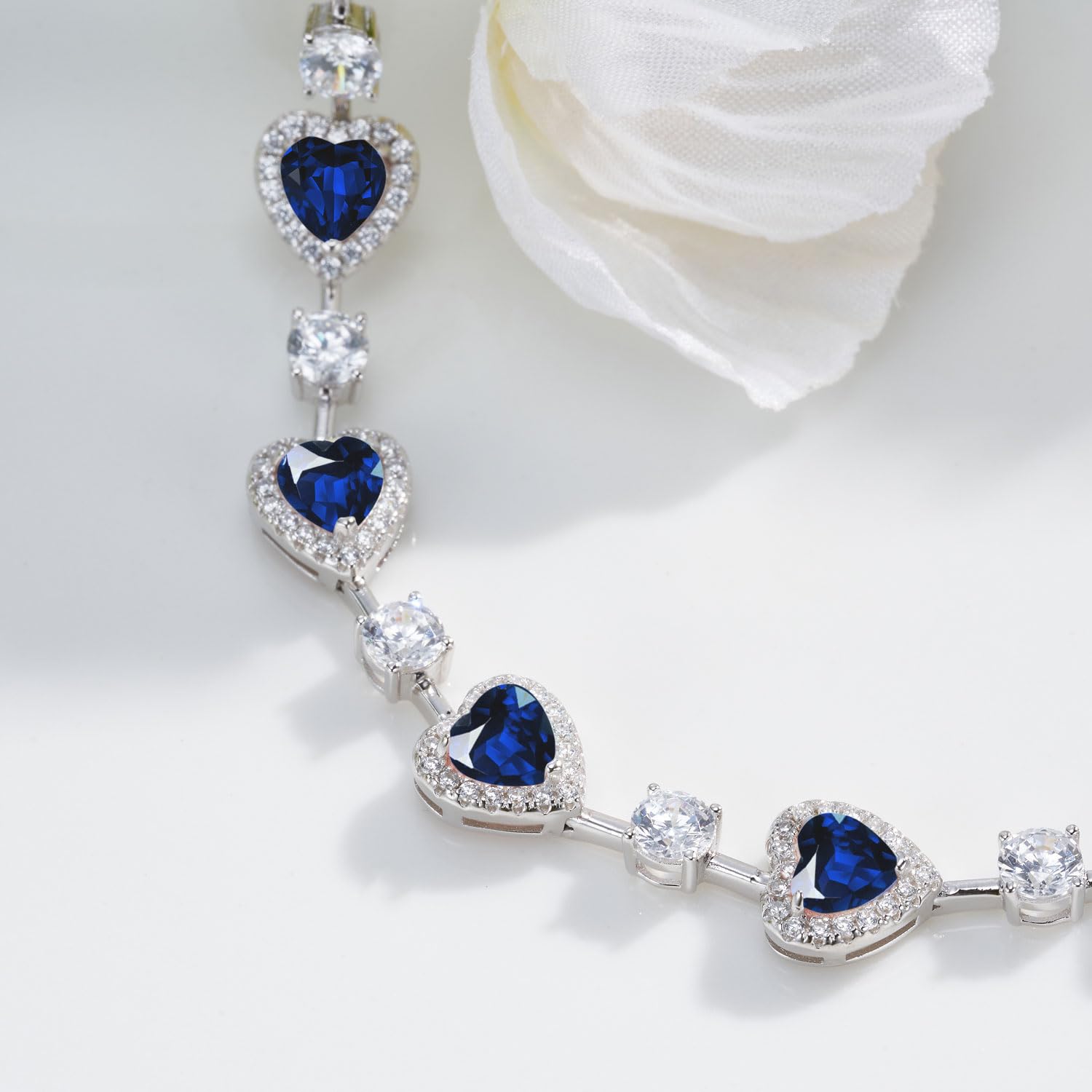 Birthstone Tennis Bracelet for Women - Sterling Silver Heart Charm Fine Jewelry | Perfect Birthday, Anniversary & Mother's Day Gift (18cm) | Elegant for Weddings, Parties & Everyday Wear