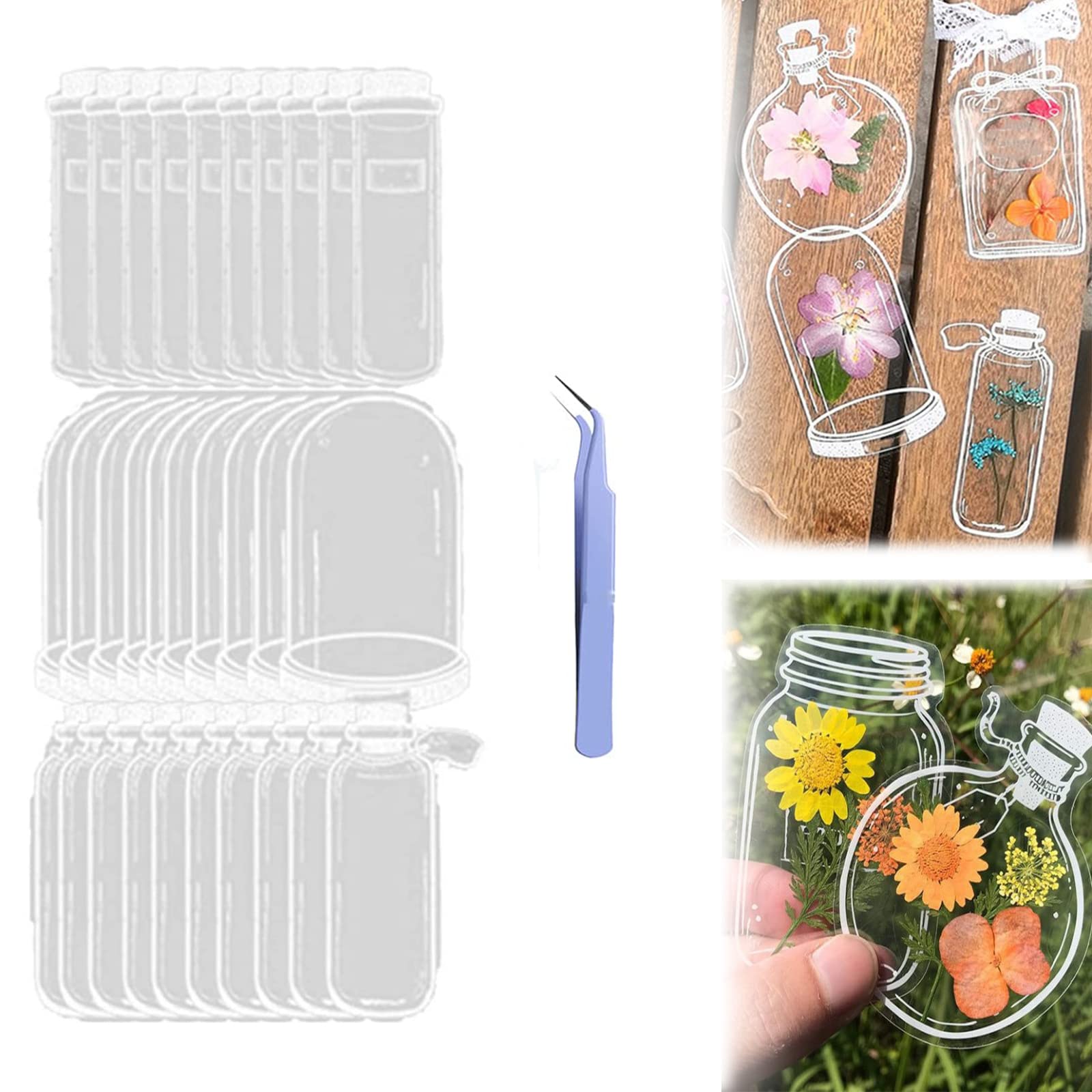 Transparent Dried Flower Bookmarks Set - Handmade Pressed Flower Bookmark Kit with Tweezers for DIY Crafting | Perfect for Book Lovers, Journaling, Scrapbooking & Gift Giving