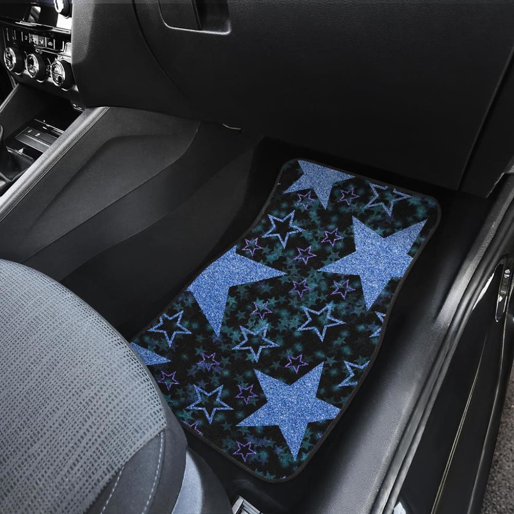 Premium Black Car Mats with Blue Stars - Front & Back Custom Fit for Cars, SUVs & Trucks - Waterproof & Durable Floor Mats for All-Weather Protection - Perfect for Daily Commute, Road Trips & Outdoor Adventures