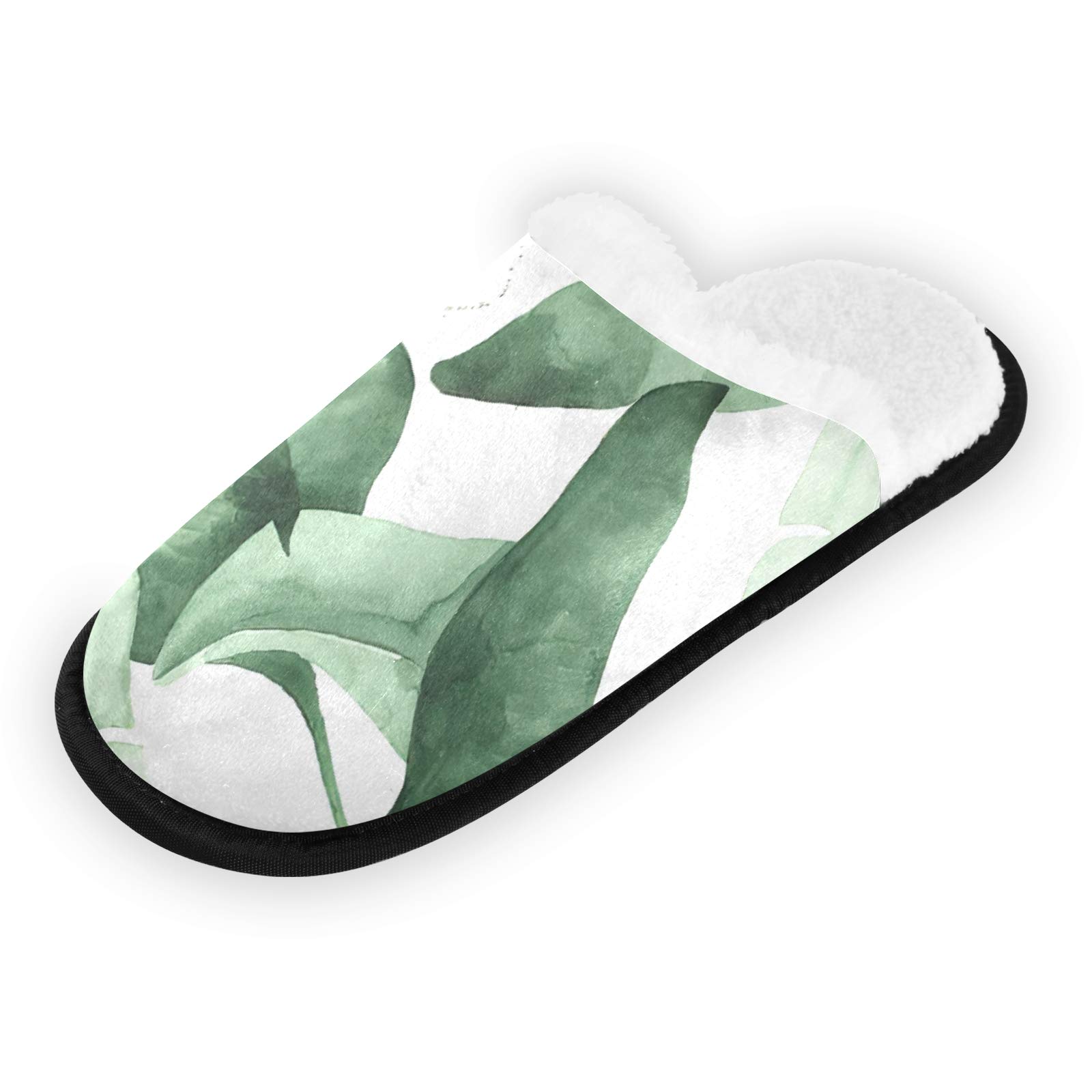 Comfortable Washable Plush Travel Slippers for Women & Men - Soft Home Hotel Office Airplane Slippers for Guests - Green Leaves Water Design - Perfect for Travel, Relaxation & Indoor Use