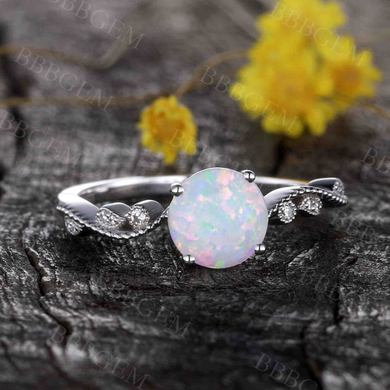 14K/18K Gold Opal Diamond Engagement Ring for Women - Bezel Set Solitaire Ring - Perfect for Proposals, Anniversaries & Special Occasions