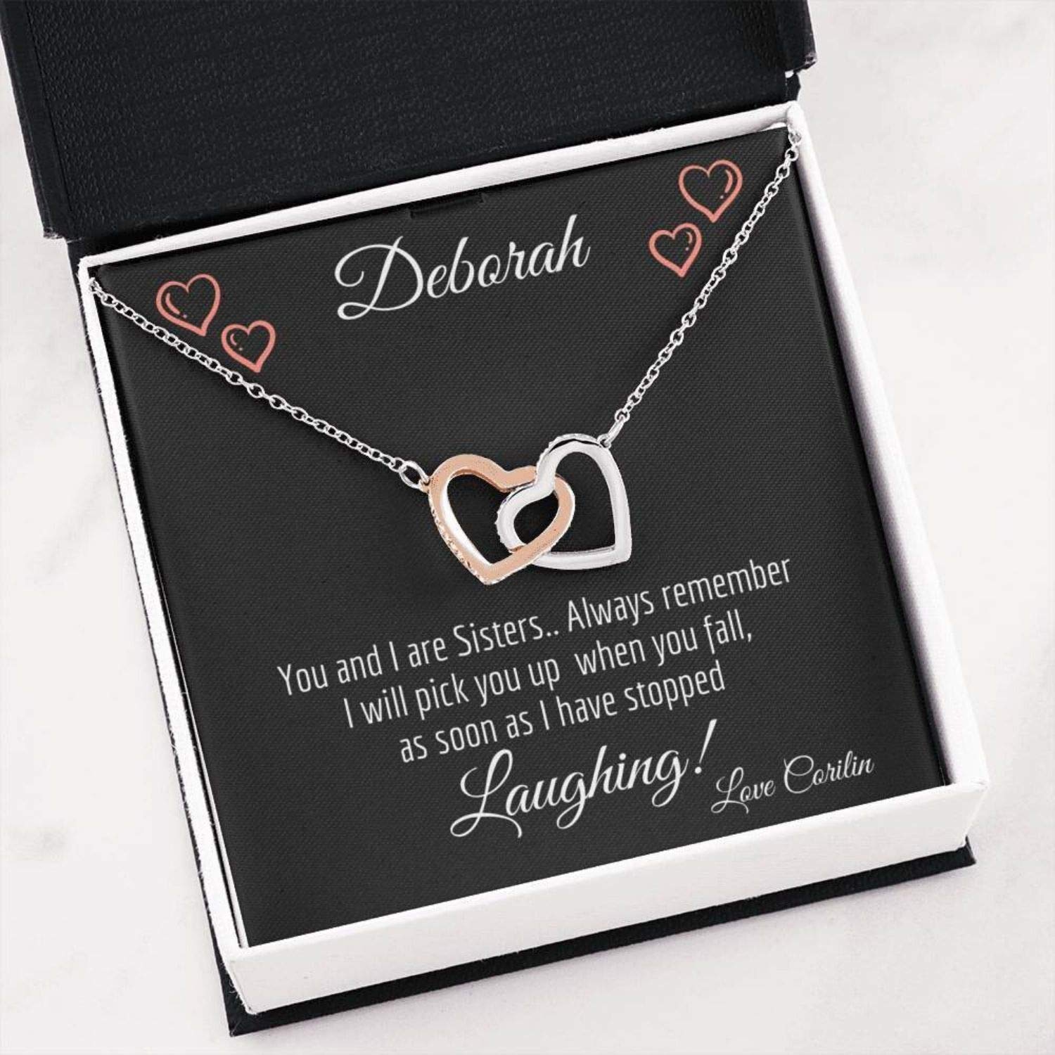 Erilea Sisters Necklace - Stainless Steel & 14k Gold Pendant with Cubic Zirconia - Giraffe or Heart Design - Meaningful Sister Gift for Birthday, Anniversary & Special Occasions
