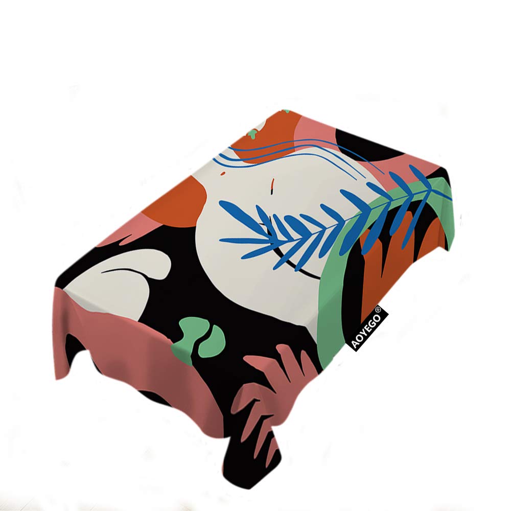 Stylish Patchwork Rectangle Tablecloth with Botanical Leaf & Striped Design - 60x84 Inch Polyester Table Cover for Kitchen, Holiday Dinner, Hotel & Restaurant - Perfect for Dining Tables, Buffets, and Special Events