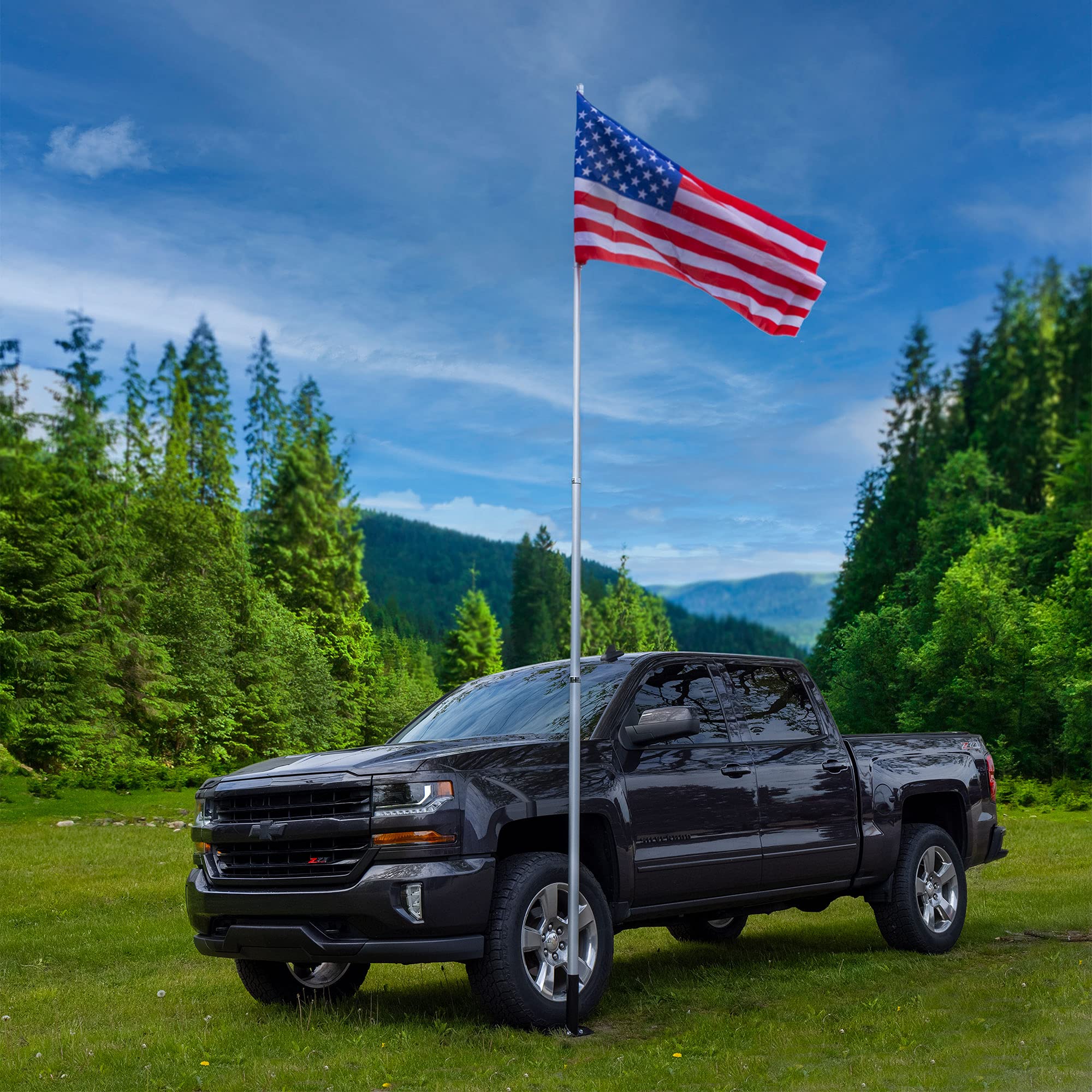 RecPro RV Trailer Wheel Mount Flag Pole Holder with 12'8