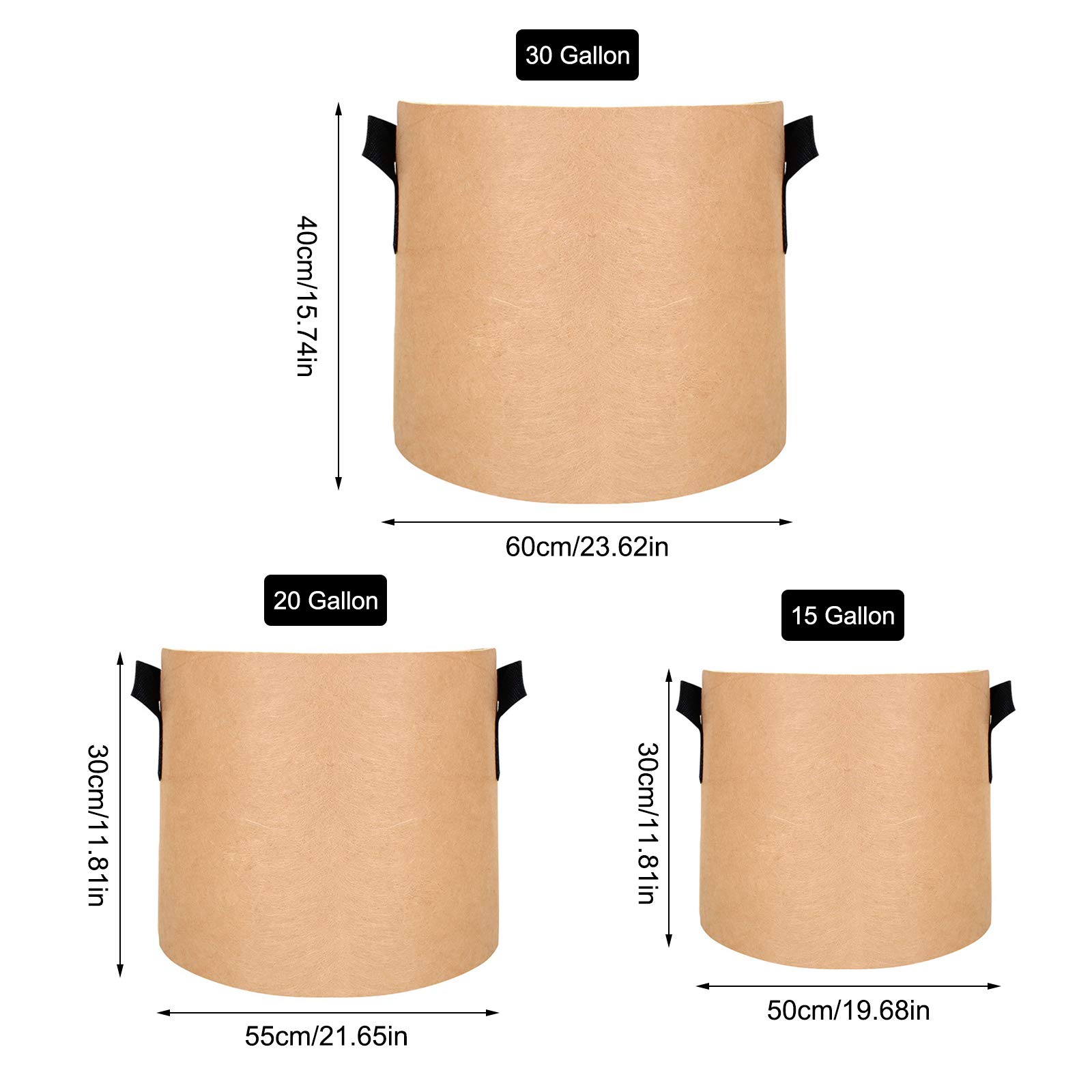 3Pcs 20 Gallon Breathable Fabric Planting Bags with Handles - Nonwoven Plant Pots for Vegetables, Flowers & Herbs - Durable Garden Containers for Outdoor/Indoor Planting & Home Gardening