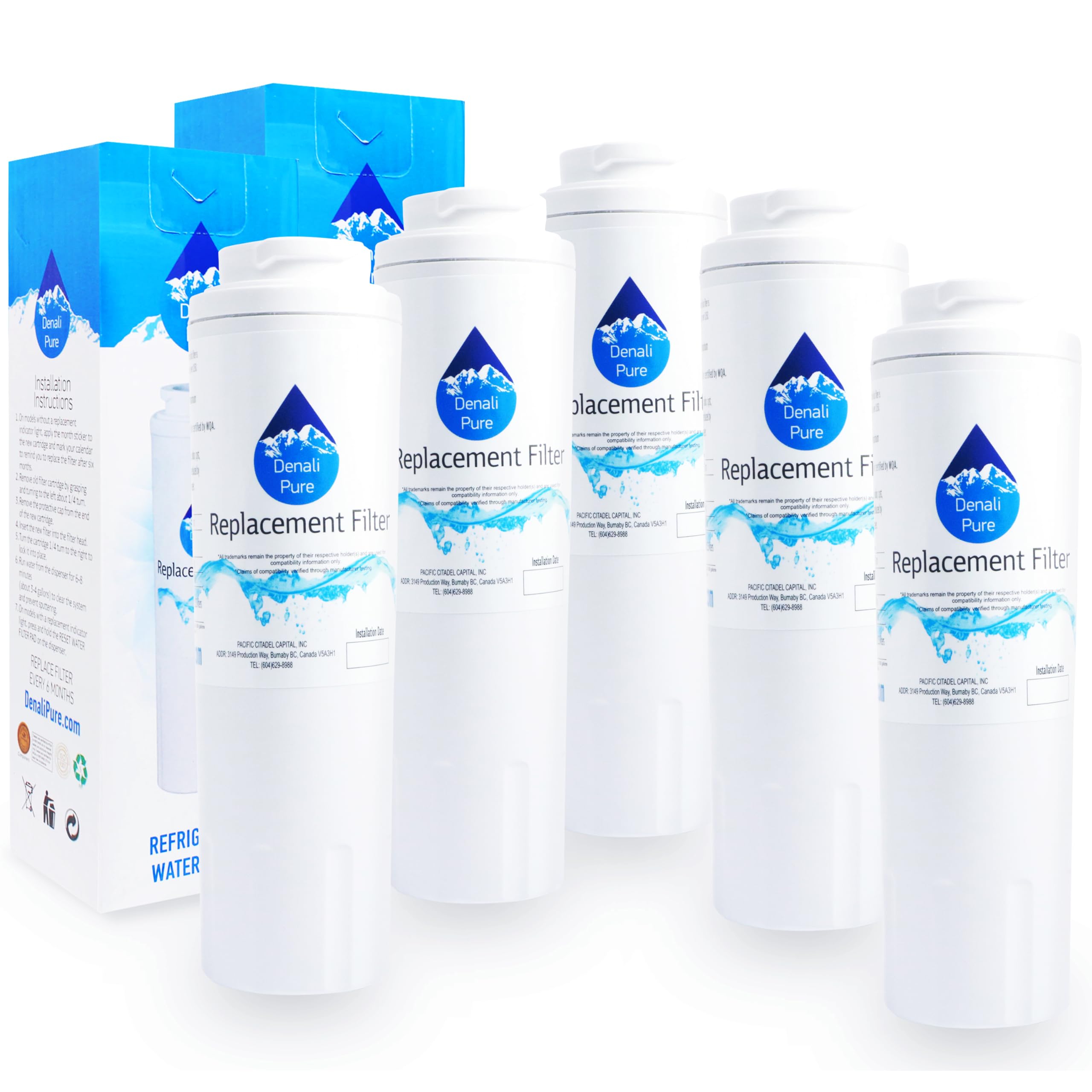 5-Pack KitchenAid KFXS25RYBL4 Refrigerator Water Filter Replacement - Compatible with KitchenAid 4396395 Fridge Filter Cartridge | Pure Drinking Water for Home & Office Use
