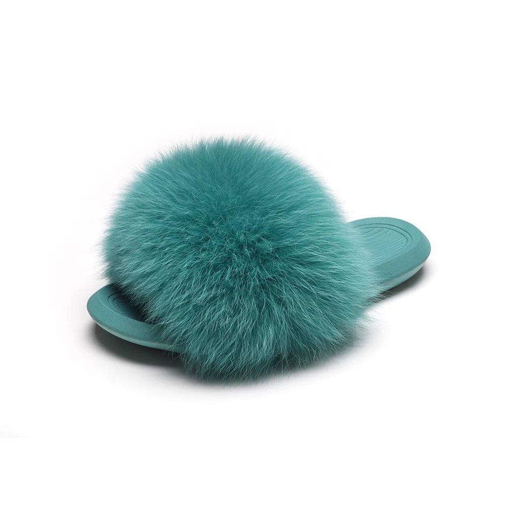 Women's Fluffy Fox Fur Slippers - Cozy Plush House Sandals for Indoor Comfort & Winter Warmth | Perfect for Lounge, Bedroom & Gift Giving