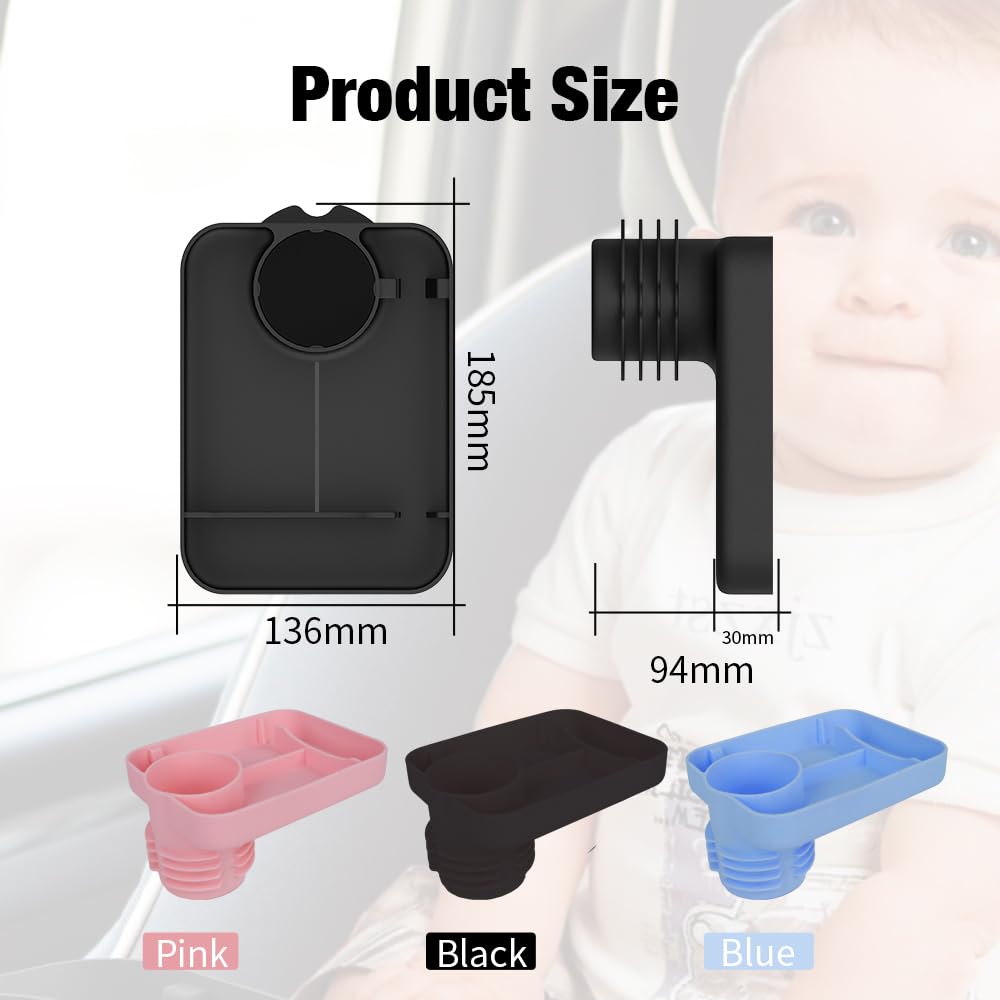 **Portable Car Seat Tray for Kids - Snack & Travel Organizer with Cup Holder - Toddler Food Tray for Road Trips & Airplane Travel - Black**