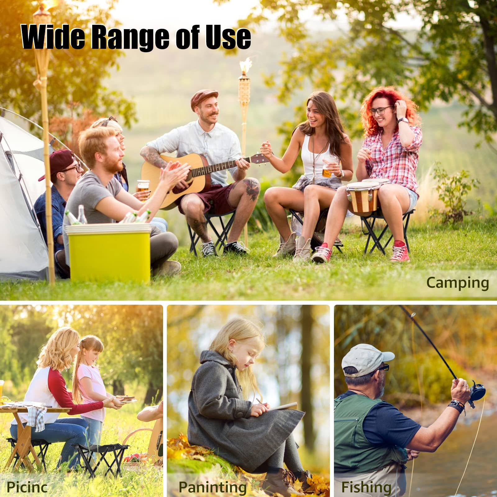 Matekxy Portable Folding Camping Stool - Heavy Duty Thickened Seat with Carry Bag for Outdoor Activities (Hiking, Fishing, Beach, Gardening) - Compact & Lightweight for Travel & Picnics - Grey