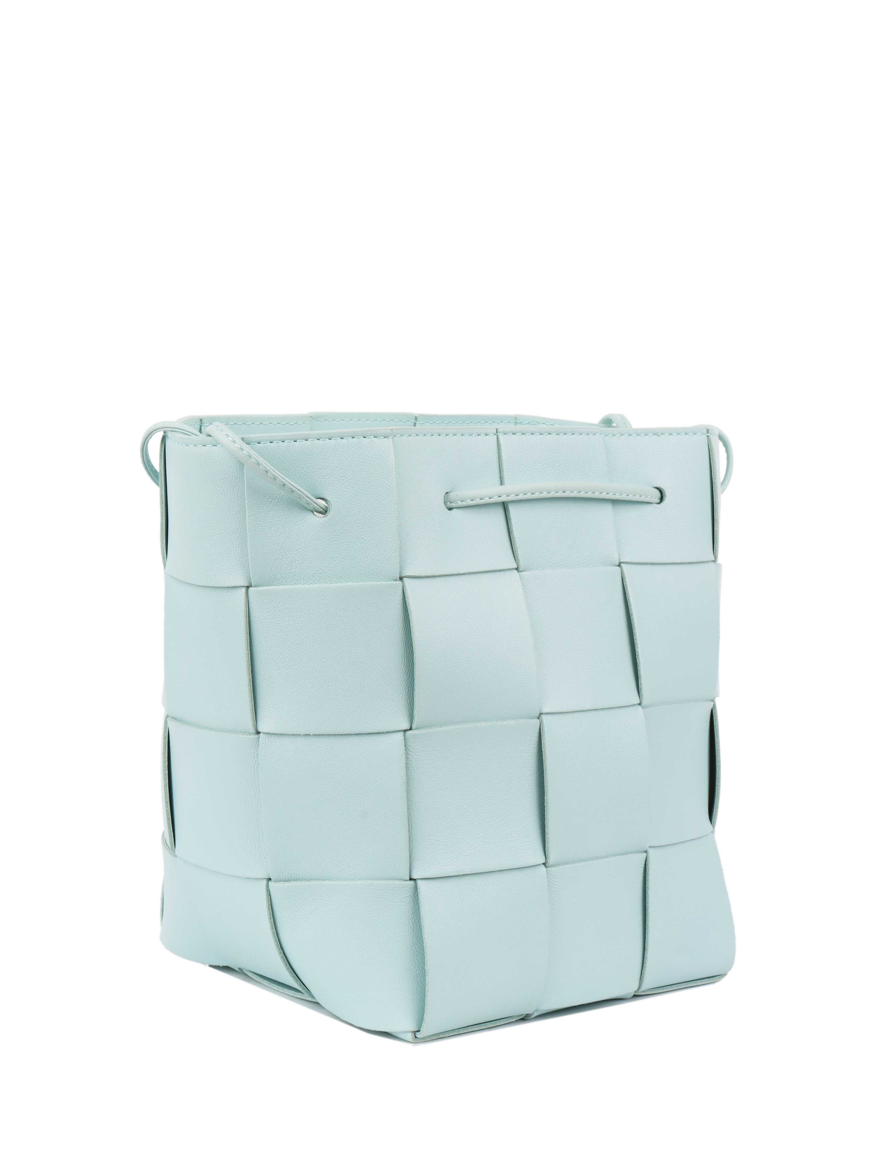 Bottega Veneta Light Blue Small Intrecciato Cassette Bucket Bag - Stylish Crossbody Purse for Women, Perfect for Daily Use, Travel & Date Night