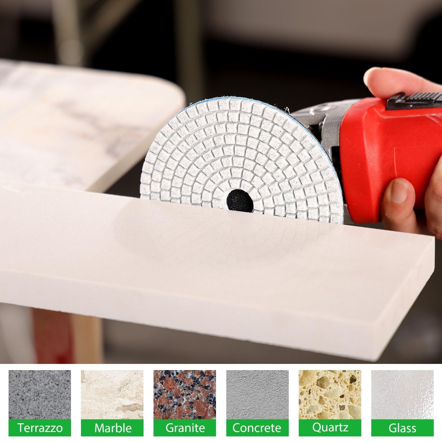 4 Inch Diamond Polishing Pads 12PCS Wet/Dry Kit - 50-6000 Grit for Granite, Marble, Concrete, Quartz Countertops - Compatible with Drill, Grinder, Polisher - Includes 5/8’’-11 Backer Pad - Perfect for Stone Restoration, Countertop Polishing & DIY Home Projects