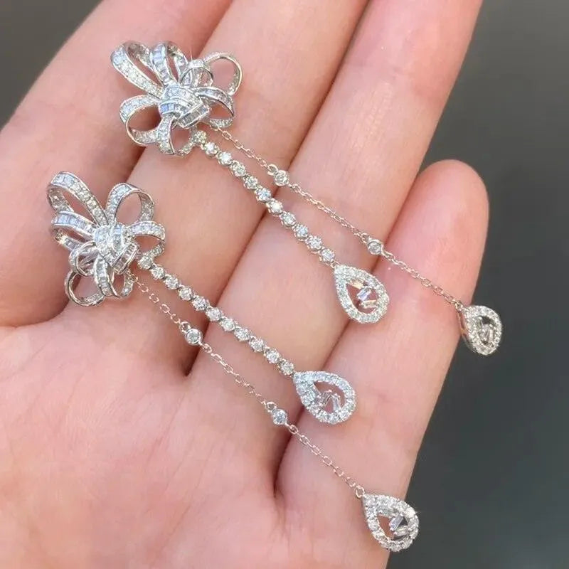 18K White Gold Diamond Earrings for Women - 1.40 Carat Natural Diamond Dangle Earrings | Luxury Wedding, Engagement & Party Jewelry | Perfect for Bridal, Anniversary Gifts & Special Occasions