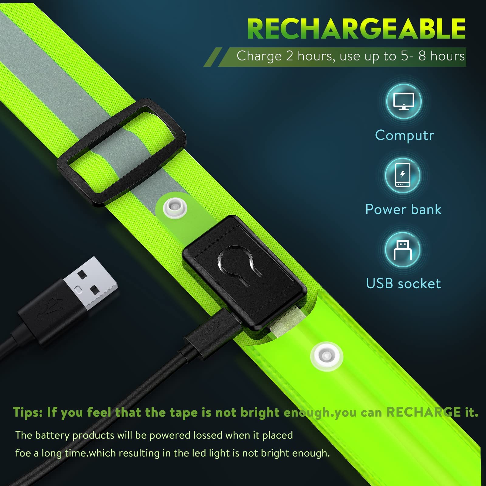 Simket Rechargeable LED Reflective Safety Sash - Adjustable High Visibility Walking Gear for Night Running, Jogging & Biking - Perfect for Men & Women Outdoor Activities - Ideal for Early Morning Runs, Evening Walks and Low-Light Cycling Safety