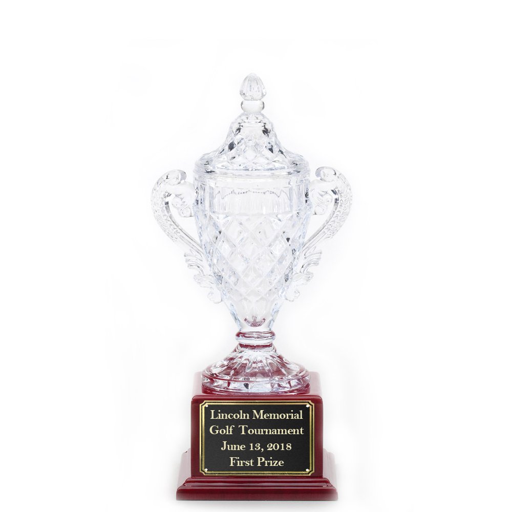 Custom Engravable Lead Crystal Trophy Cup with Rosewood Base - 11.5 Inch Achievement Award for Corporate Recognition, Sports Awards & Special Events