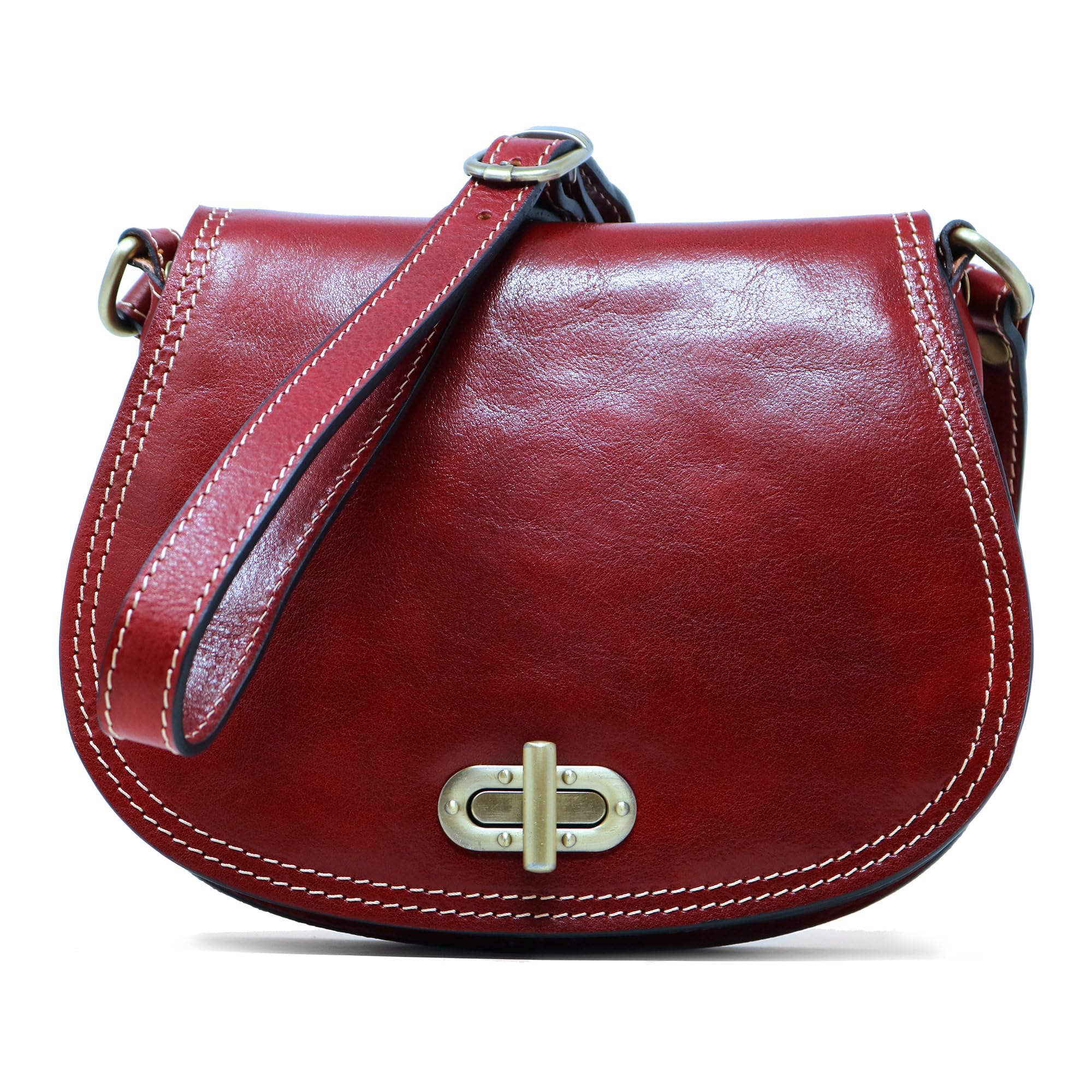 Floto Firenze Women's Genuine Leather Saddle Bag - Vintage Crossbody Shoulder Handbag Purse for Everyday Use, Travel & Date Night