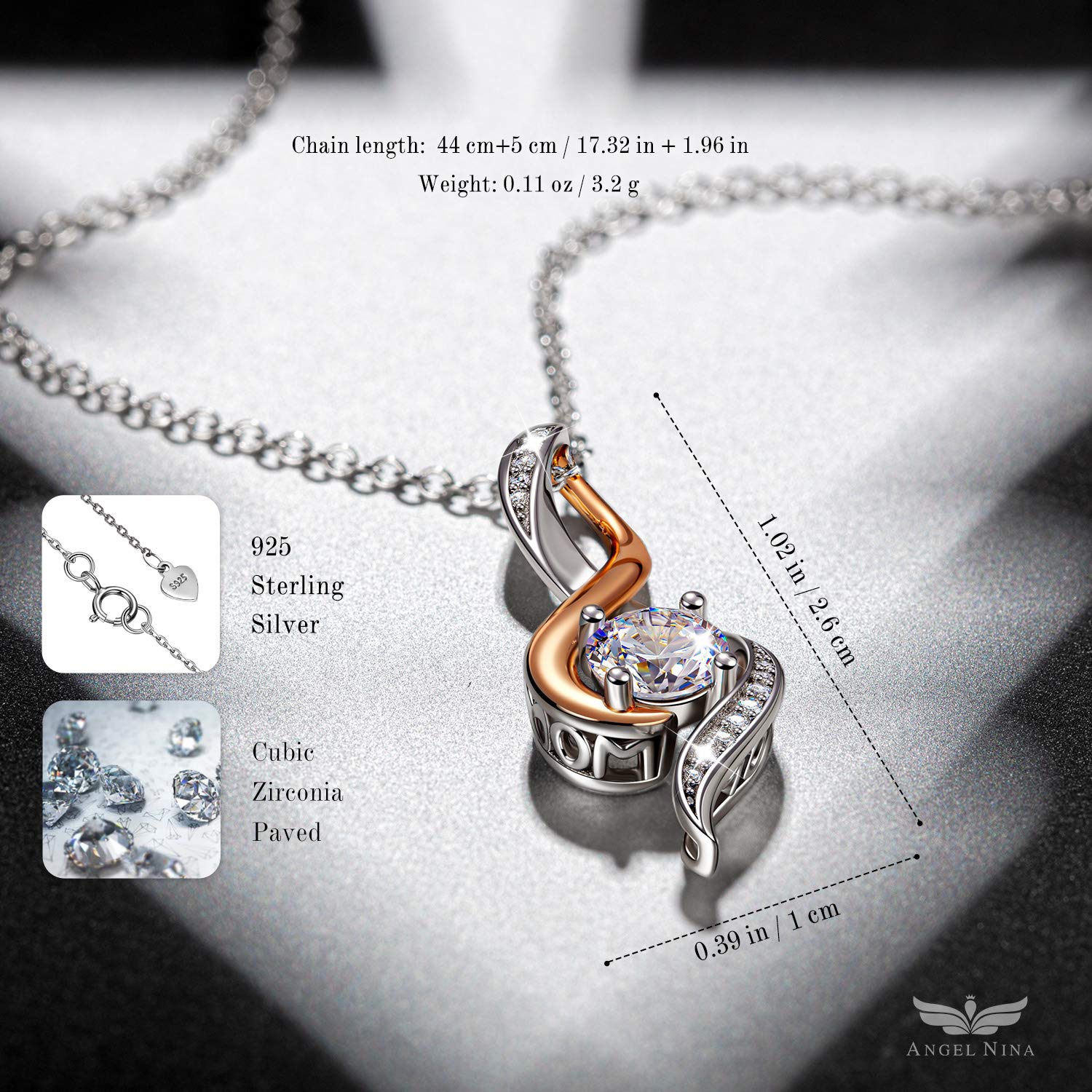 925 Sterling Silver Necklace for Women - White Gold Plated Cubic Zirconia Pendant with Gift Box | Elegant Jewelry Gift for Christmas, Birthday, Anniversary | Perfect for Date Night, Wedding & Special Occasions