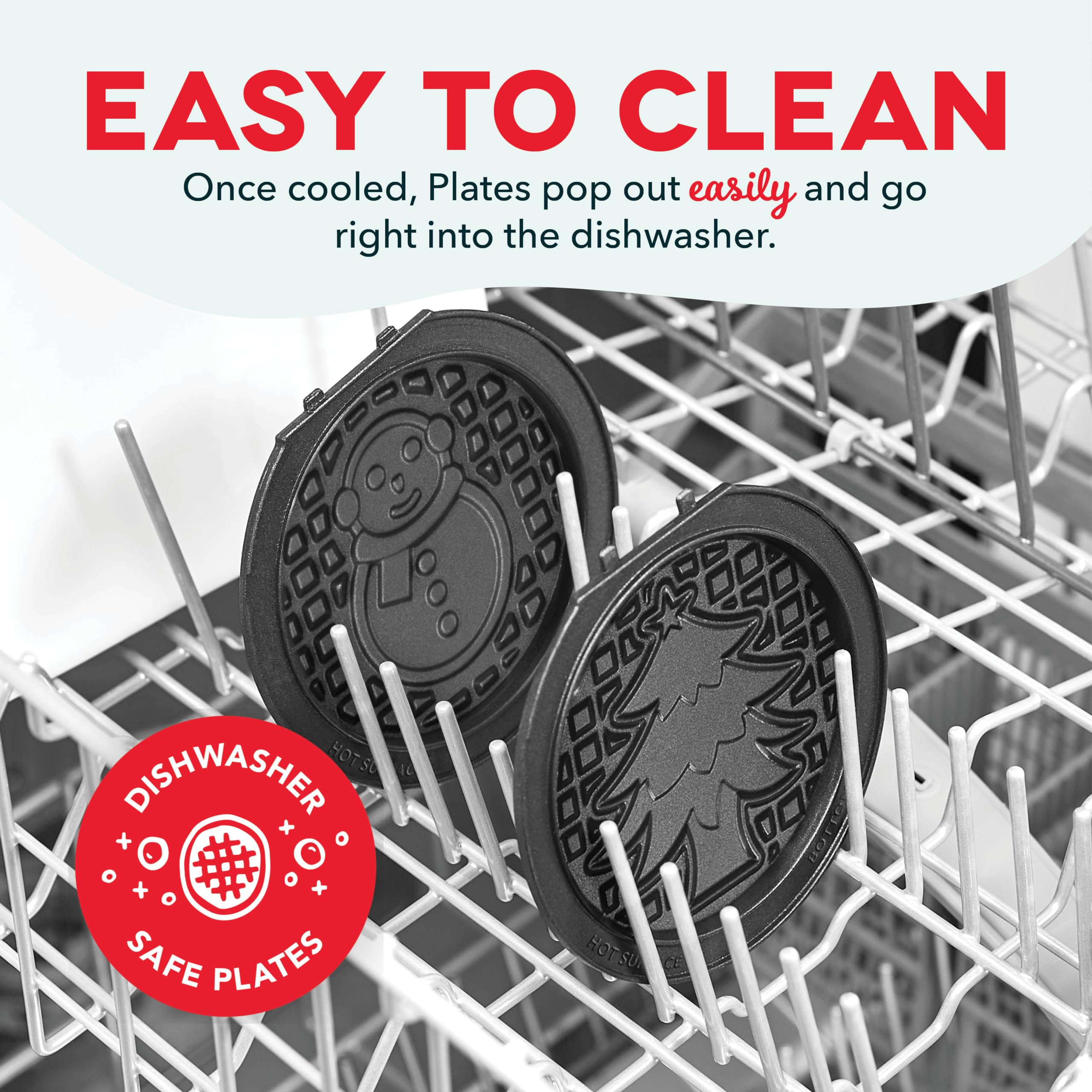 DASH MultiMaker Mini System Two 4” Nonstick Removable Waffle Plates Set (Snowman & Tree) - 2-Piece Plate Pack for Waffle Iron & Griddle, Compatible with Dash MultiMaker Mini System - Perfect for Holiday Breakfasts, Kids' Snacks & Quick Meals