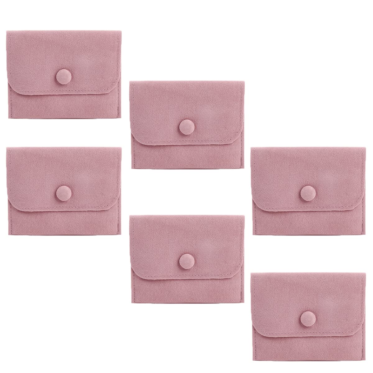 LOPURO 6-Piece Velvet Jewelry Storage Pouch Set with Snap Button - Soft Flannel Suede Pouch for Necklaces, Bracelets, Rings, Earrings & Watches - Perfect Gift & Travel Organizer (Pink)