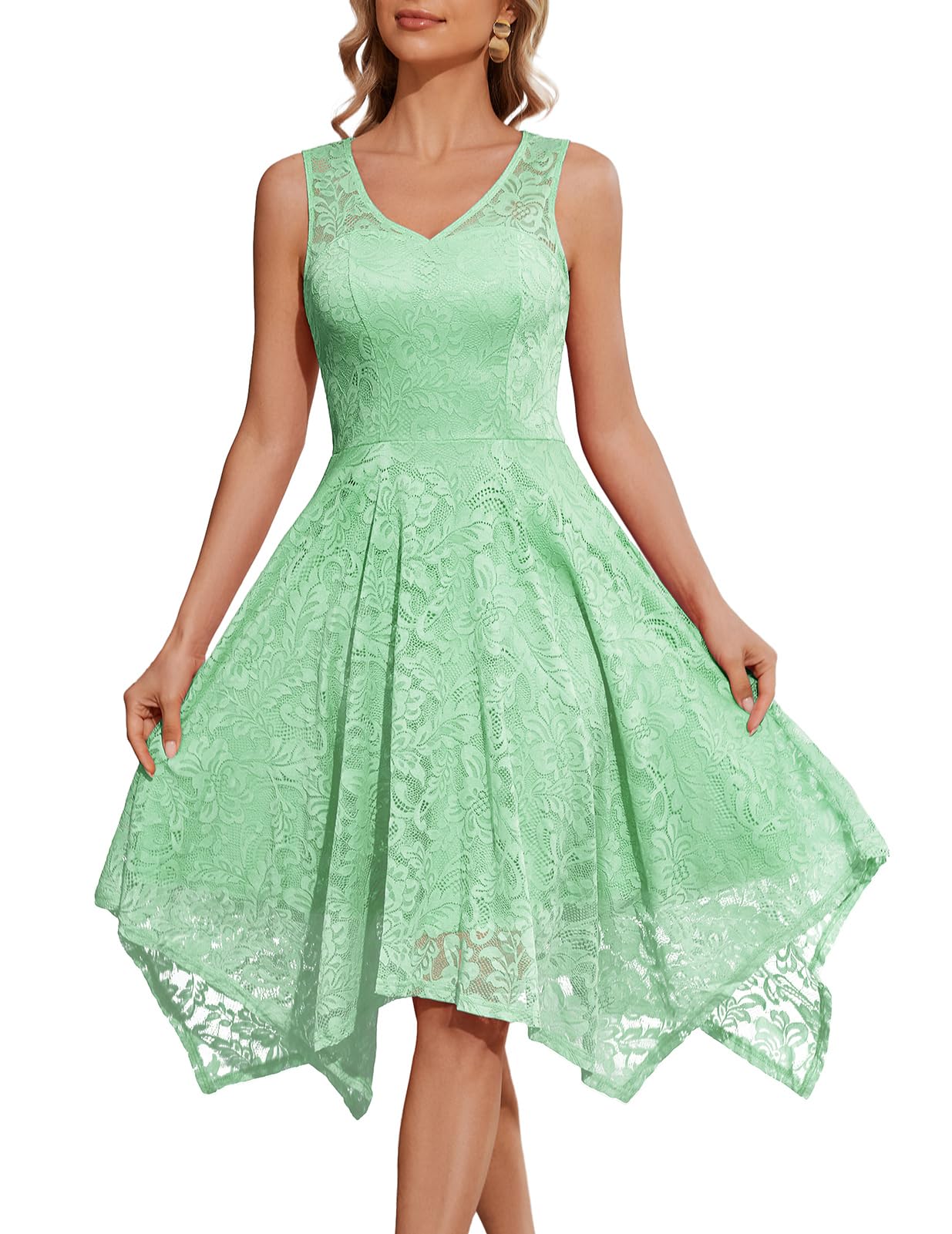 Meetjen Women's Elegant Cocktail Party Dress 2025 - Handkerchief Hem Lace Formal Gown for Wedding Guest, Bridesmaid & Prom | Perfect for Evening Galas, Cocktail Parties & Special Occasions