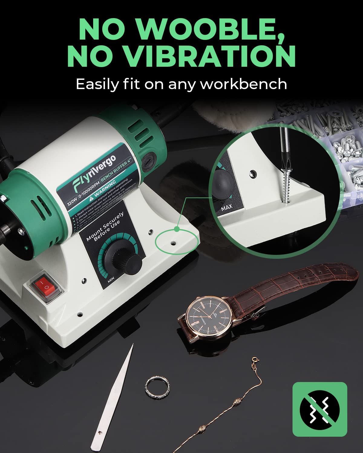 Variable Speed Bench Buffer Polisher with Accessories - Multi-Function Grinding & Polishing Machine for Jewelry, Wood, Metal, DIY Crafts - Perfect for Jewelry Making, Woodworking & Metal Polishing Projects