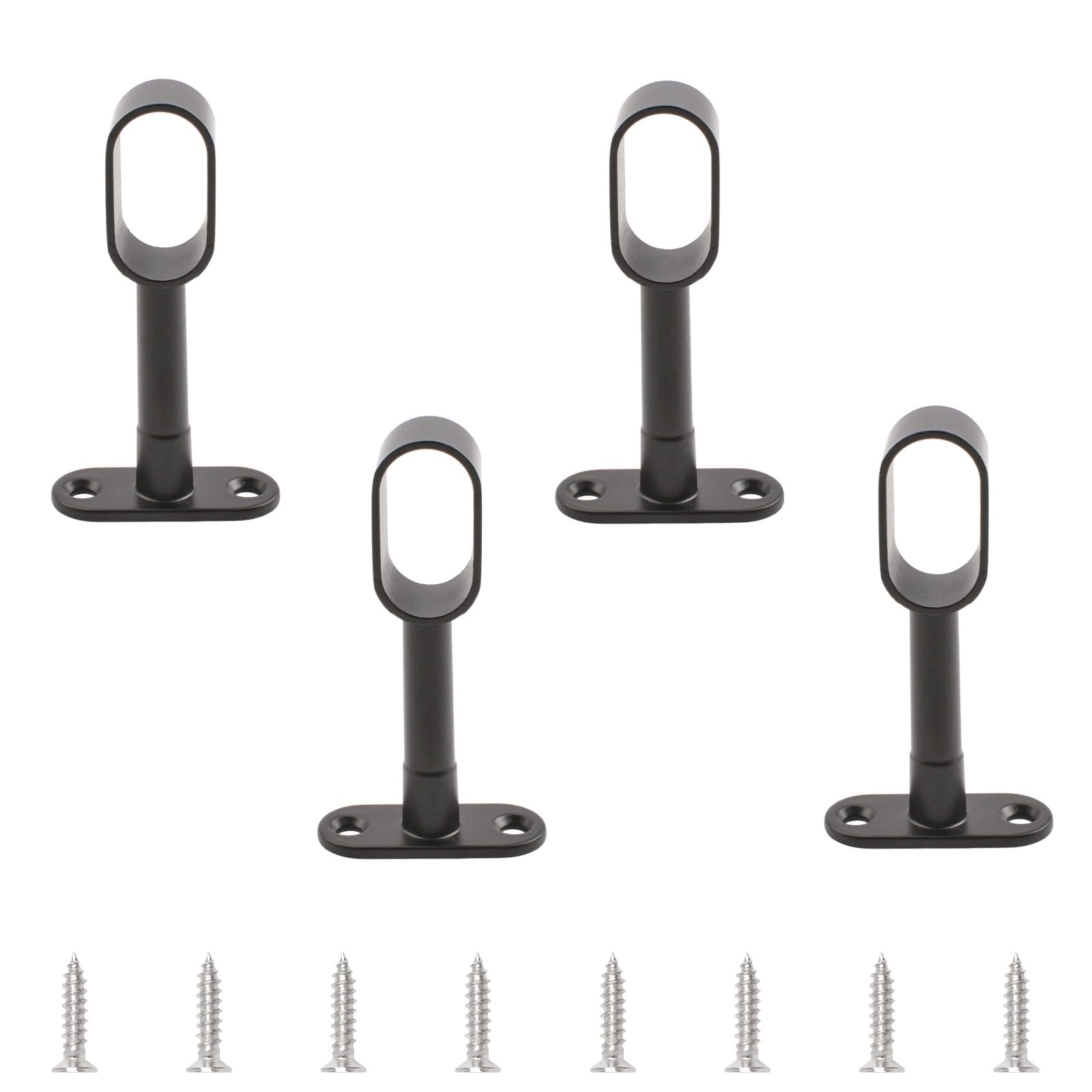 INCREWAY 4-Pack Black Closet Rod Support Brackets - Heavy Duty Zinc Alloy Oval Wardrobe Hanger Rod Ends - Adjustable Hollow Rod Holder for Cabinet, Bedroom, Bathroom Organization - Perfect for Closet Shelving, Garment Rack & Storage Solutions