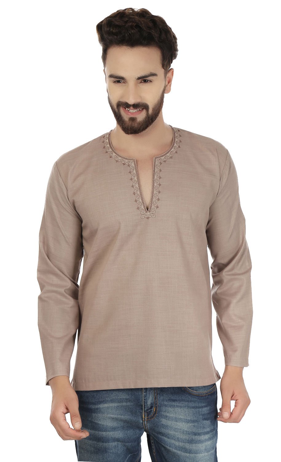 Men's Embroidered Cotton Short Kurta - Traditional Indian Fashion Shirt for Casual Wear & Festive Occasions | Maple Clothing